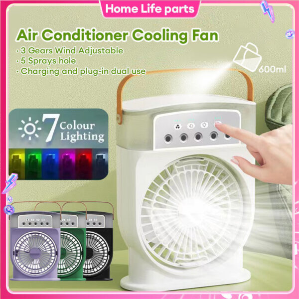 Portable USB Air Conditioner Cooling Fan With 5 Sprays 7 Color Light 600ML Water Tank Spray Mist Air Cooler Humidifiers – Image 2