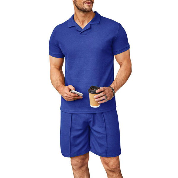 Summer New Waffle V-neck Polo Shirt Men's Suit – Image 7