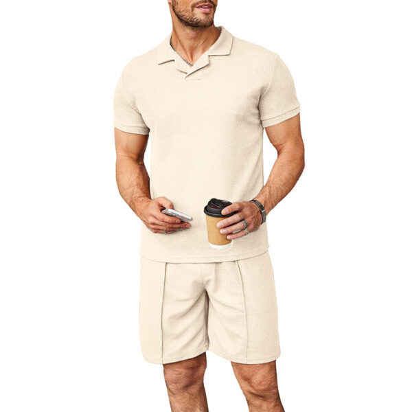 Summer New Waffle V-neck Polo Shirt Men's Suit – Image 9