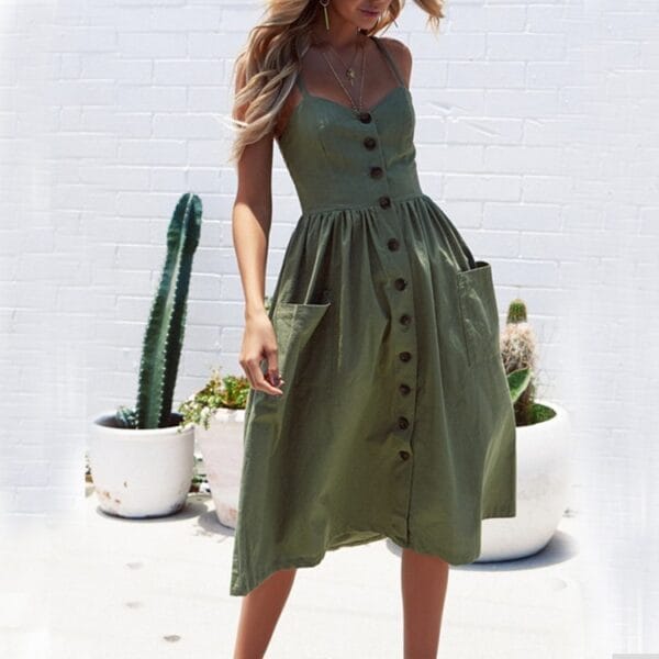 Sexy Suspender Button Pocket Halter Dress – Image 2