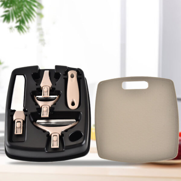 Stainless Steel Cutter Set Three Piece Set Wheat Straw Chopping Board Fruit Knife Peeler Combined Kitchen Tools – Image 4
