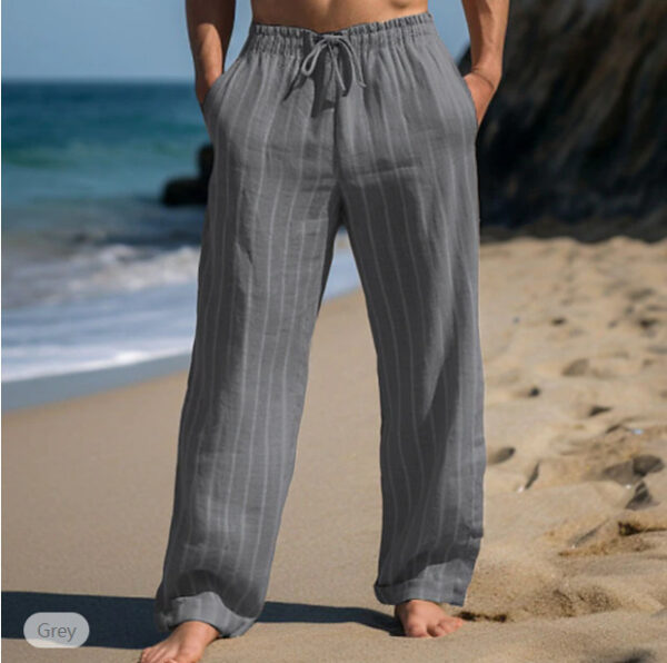 Men's Linen Drawstring Elastic Waist Straight Striped Comfortable Breathable Casual Pants – Image 6