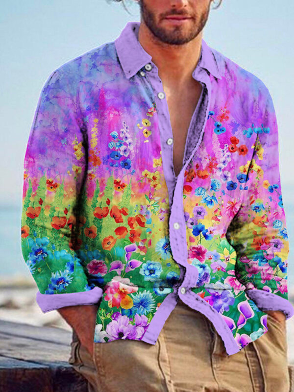 Color Matching Bamboo Linen Printed Men's Shirt – Image 7