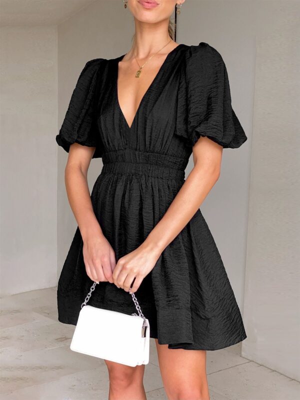 European And American Elegant Dress Sweet Waist Trimming Dress V-Neck Lantern Sleeve Dress Women's Summer Sun Dresses Evening Dress – Image 9