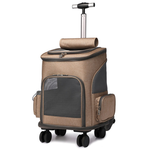 Portable Folding Trolley Pet Backpack Traveling Cat Backpack With Universal Wheel Trolley Pet Bag – Image 3