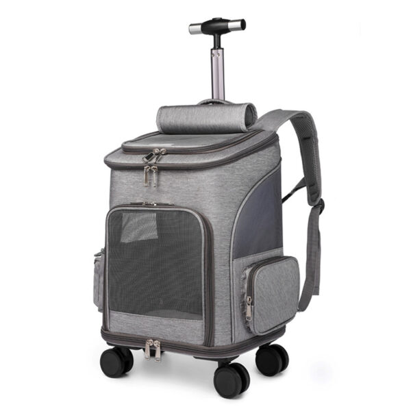 Portable Folding Trolley Pet Backpack Traveling Cat Backpack With Universal Wheel Trolley Pet Bag – Image 4