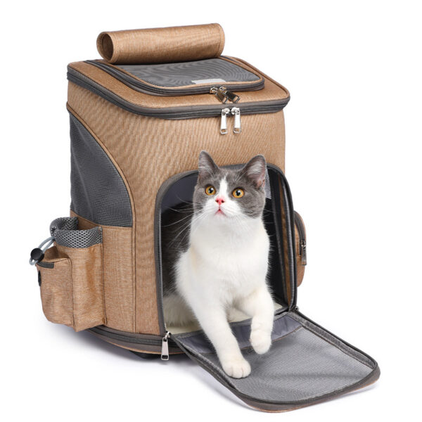 Portable Folding Trolley Pet Backpack Traveling Cat Backpack With Universal Wheel Trolley Pet Bag – Image 2