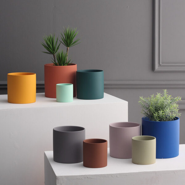 Nordic Industrial Style Colorful Ceramic Flowerpot Succulent Planter Green Plants Cylindrical Shape Flower Pot With Hole Tray – Image 2
