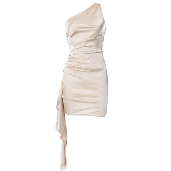 One-shoulder Sleeveless Mini Dress Sexy Slim Backless Skirt Party Wedding Dresses Womens Clothing – Image 9