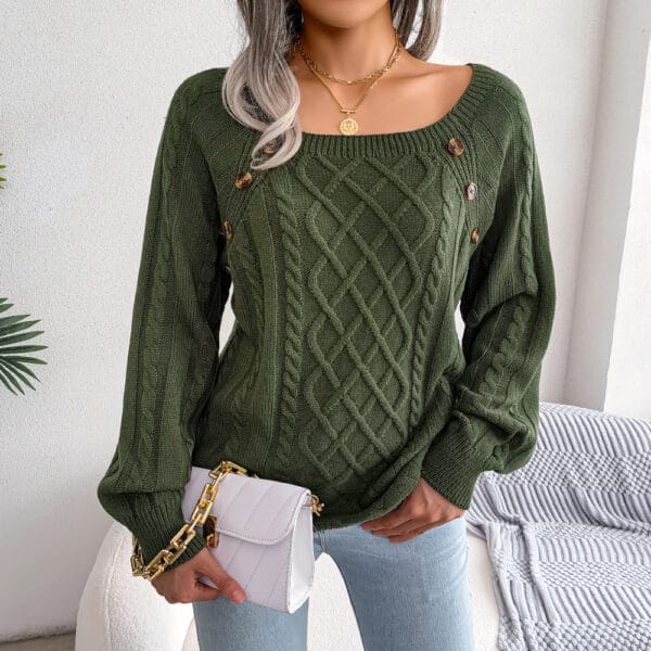 Square Neck Knitted Sweater With Button Design Winter Warm Long Sleeve Tops Women's Clothing – Image 10