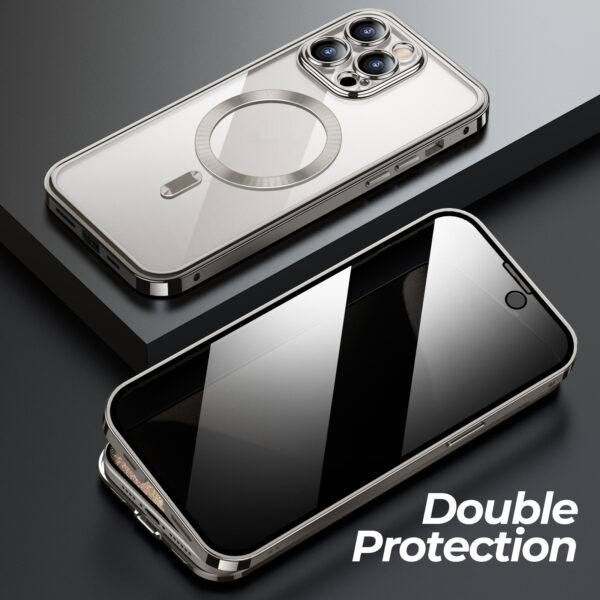 Anti-Privacy Metal Buckle Magnetic Support Wireless Charging Double-Sided Lens Full Cover Phone Case Protective Cover – Image 2