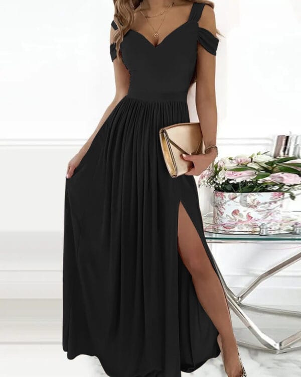 V-neck Boho Spaghetti Strap Dress Women Split Long Flowy Dresses For Party Beach – Image 3