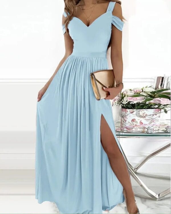 V-neck Boho Spaghetti Strap Dress Women Split Long Flowy Dresses For Party Beach – Image 4