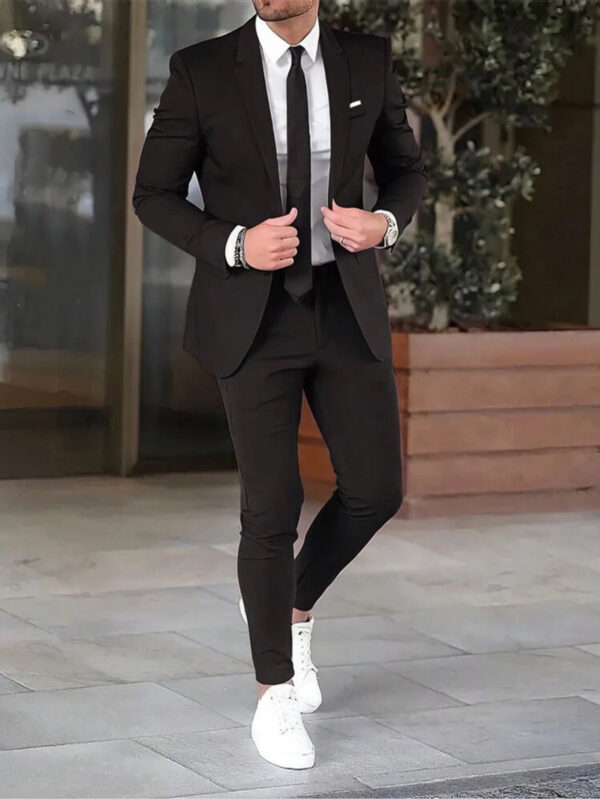 Two-piece Solid Color Slim-fit Coat Suit Pants – Image 7