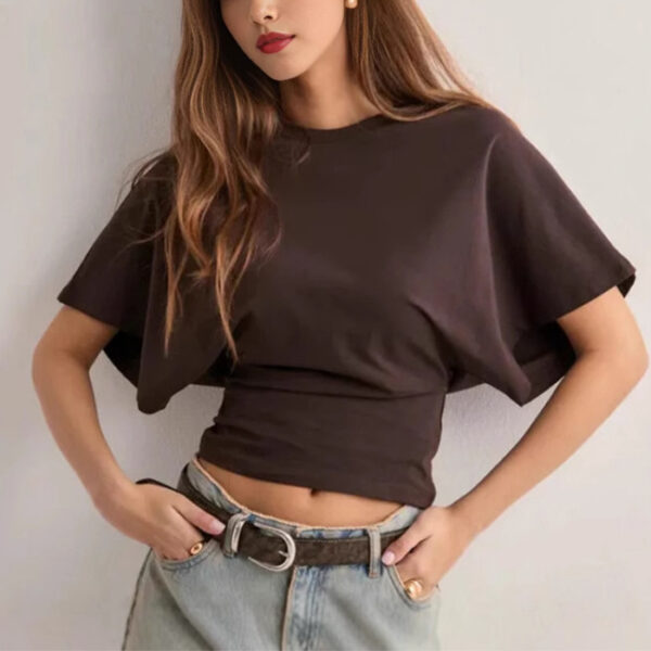 Summer Batwing Sleeve T-shirt Ins Fashion Round Neck Pullover Short-sleeved Tops For Women Clothing – Image 3