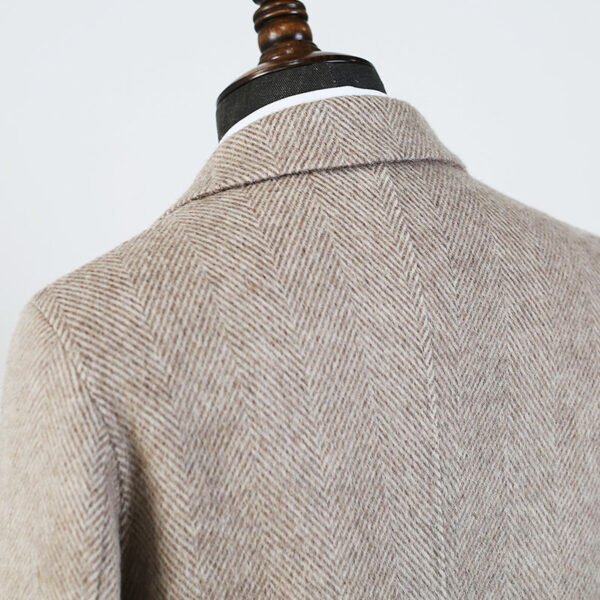 Double-faced Woolen Goods Wool Overcoat Mid-length Herringbone Pattern Handsome Jacket – Image 3