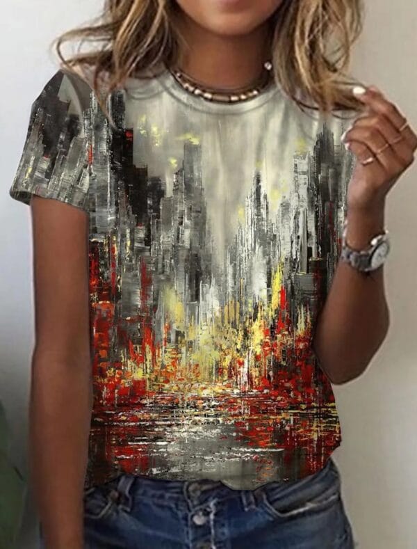 Women's European And American New Abstract Retro Print Short Sleeves – Image 8