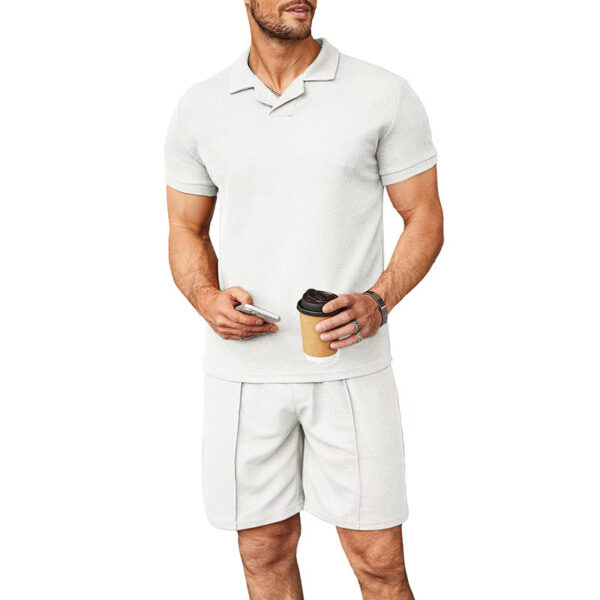 Summer New Waffle V-neck Polo Shirt Men's Suit – Image 2