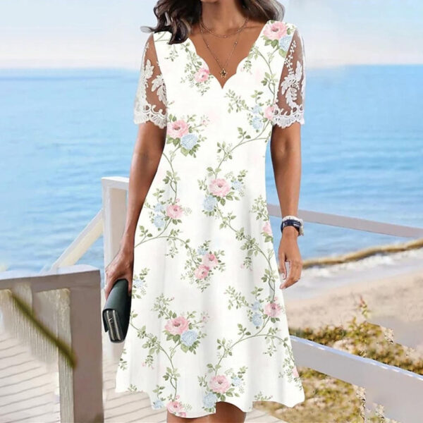 Lace V-neck Short Sleeve Dress