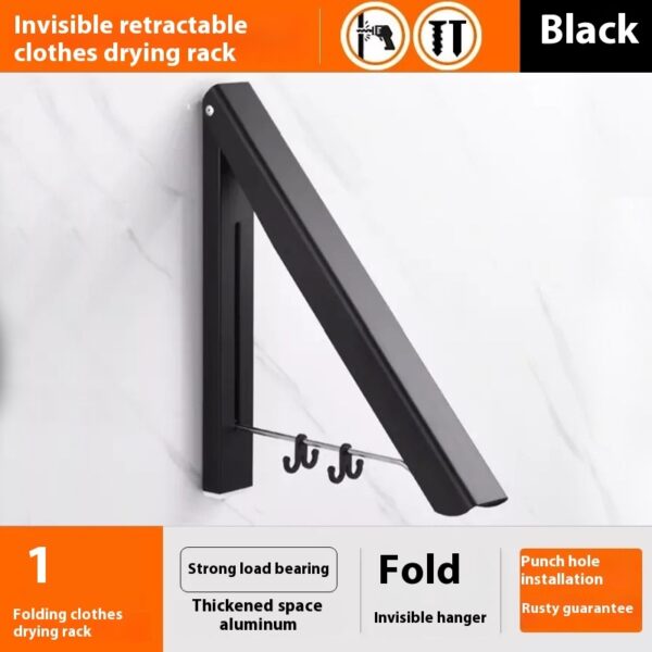 Punch-free Space Aluminum Foldable Invisible Folding Retractable Wall Hanger for Waterproof Hanging Underwear Coat Hanger – Image 9