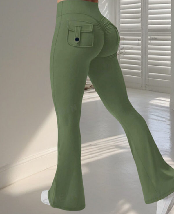 Yoga Fitness Flared Pants With Pockets Ins Fashion Slim High Waist Sports Trousers  Scrunch Butt Booty Workout Lifting Leggings – Image 3