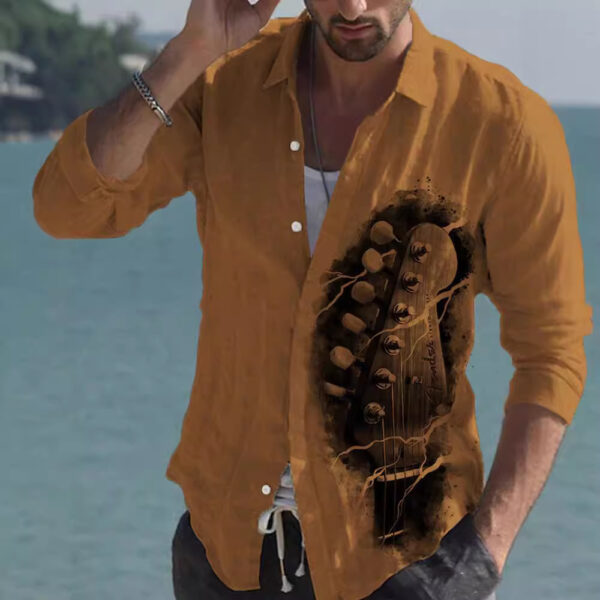 Color Matching Bamboo Linen Printed Men's Shirt – Image 5