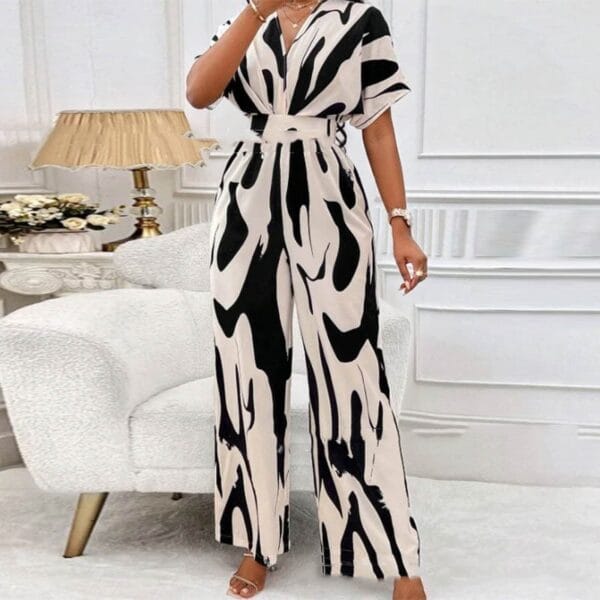 V-neck Loose Printed Long Jumpsuit – Image 6