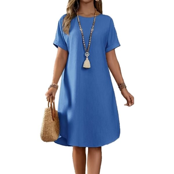 Round Neck Short Sleeve Loose Women's Wear Dress – Image 5