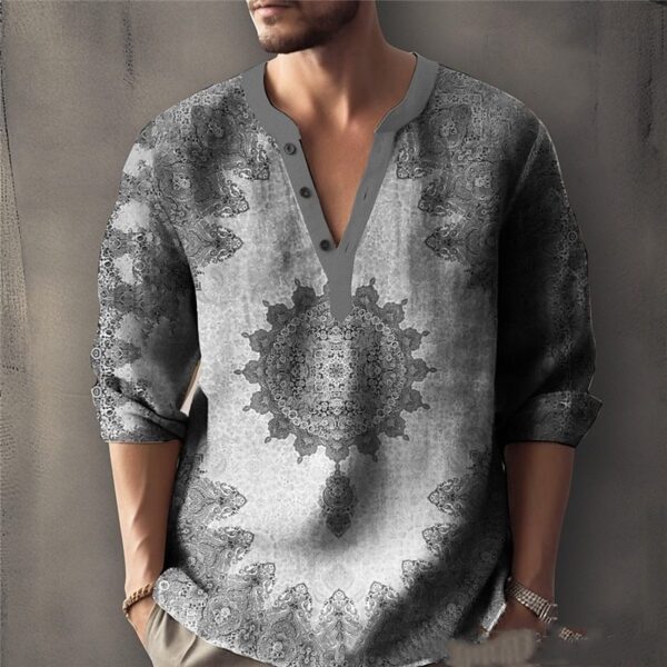 Printed Casual V-neck Men's Loose Jacquard Sweater Long Sleeve – Image 3