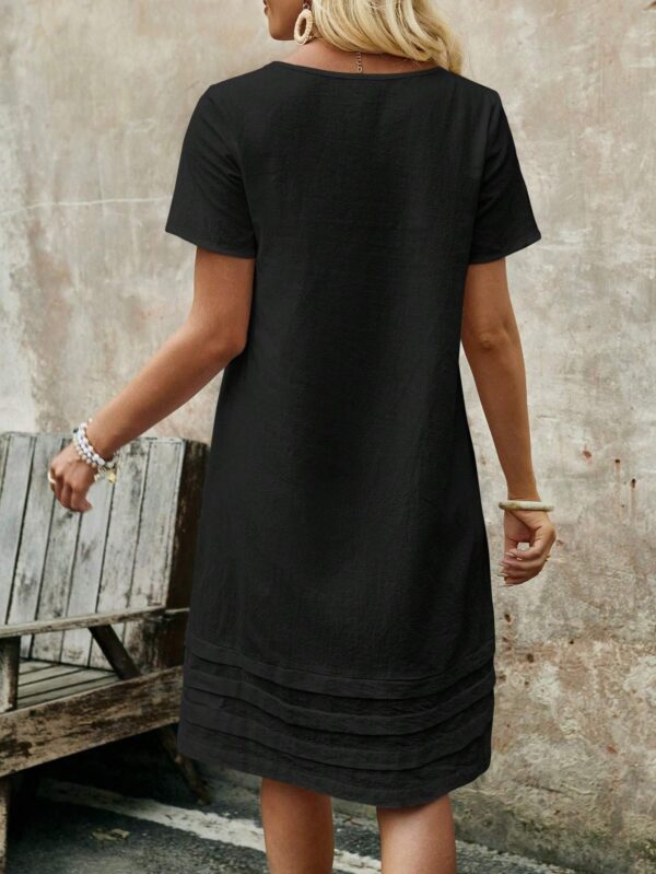 Women's Solid Color Round Neck Short Sleeve Simple Casual Dres – Image 4