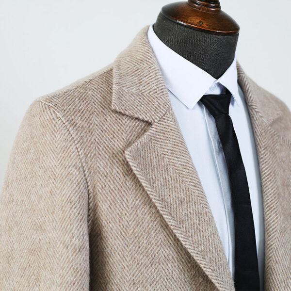Double-faced Woolen Goods Wool Overcoat Mid-length Herringbone Pattern Handsome Jacket – Image 2