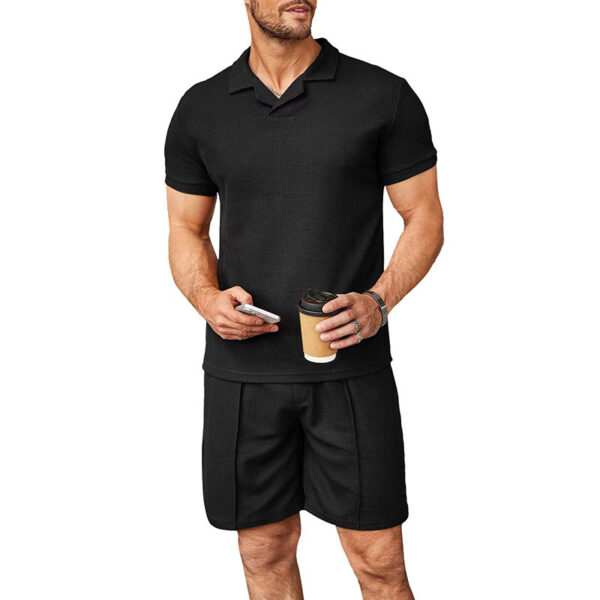 Summer New Waffle V-neck Polo Shirt Men's Suit – Image 8