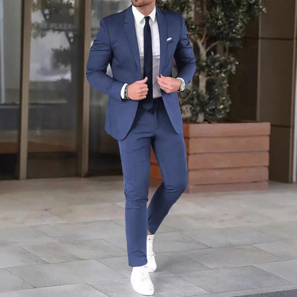 Two-piece Solid Color Slim-fit Coat Suit Pants – Image 3
