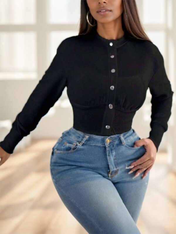 Autumn Casual Plain Color Cropped Jacket – Image 3