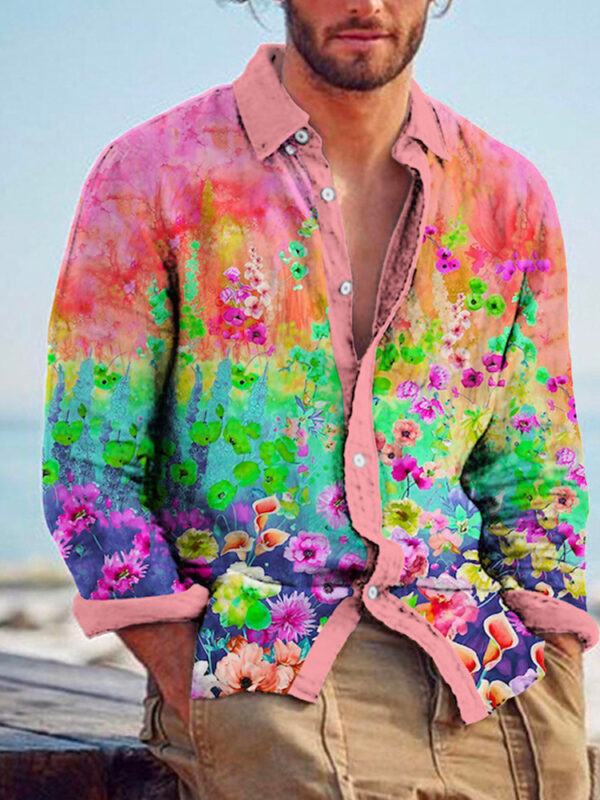Color Matching Bamboo Linen Printed Men's Shirt – Image 8