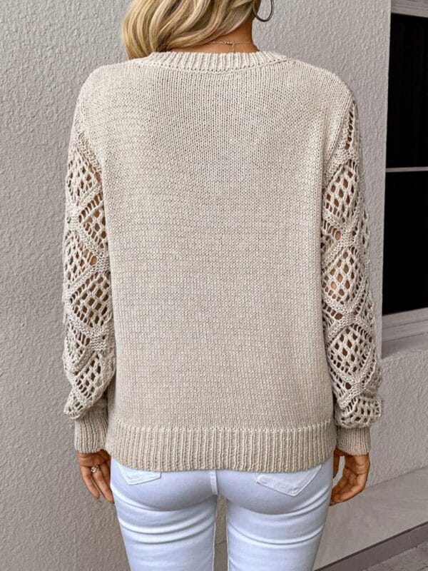 Solid V-neck Pullover Sweater With Hollow Long Sleeve Fashion Tops For Women Clothing – Image 2