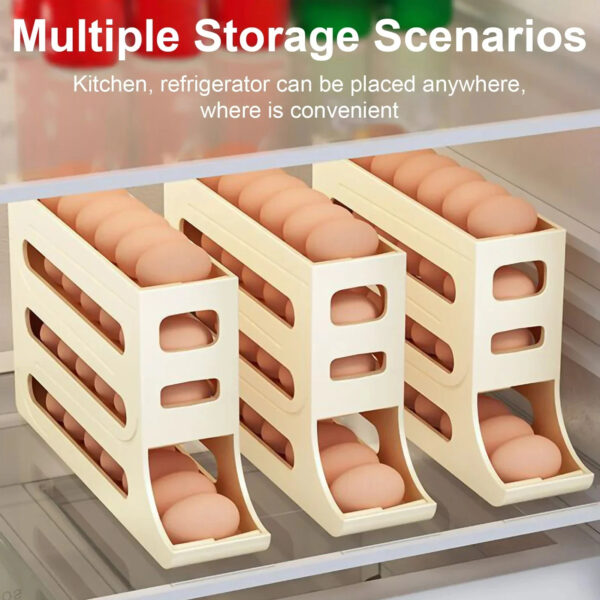 Refrigerator 4-Layer Automatic Egg Roller Sliding Egg Tray Refrigerator Side Door Large Capacity Holder Egg Storage Box Kitchen Gadgets – Image 2