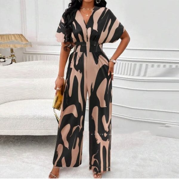 V-neck Loose Printed Long Jumpsuit – Image 5