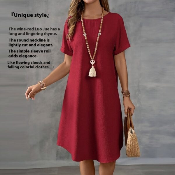 Round Neck Short Sleeve Loose Women's Wear Dress – Image 2