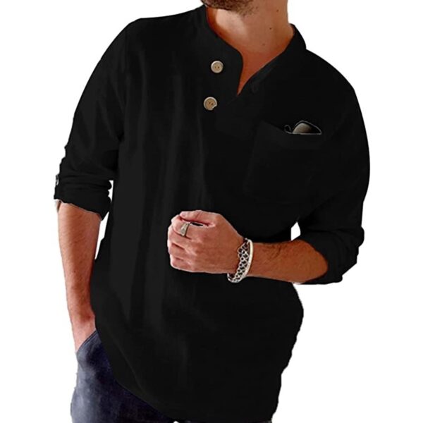 Cotton And Linen Loose Casual Solid Color Men's Top – Image 4