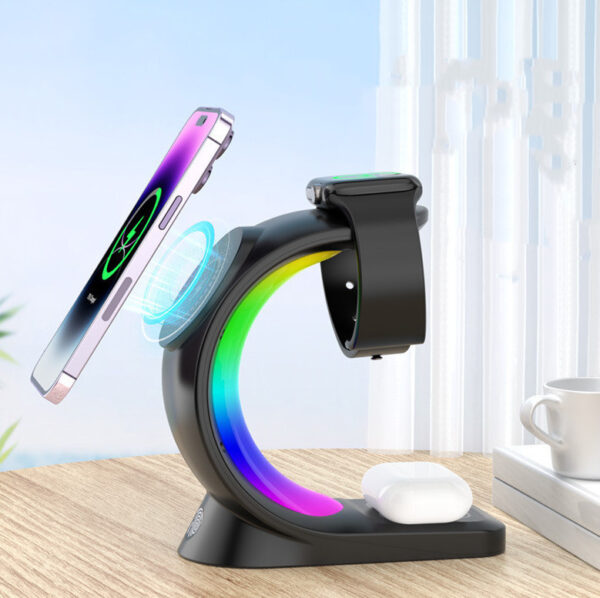 4 In 1 Magnetic Wireless Charger Fast Charging For Smart Phone Atmosphere Light Charging Station For Airpods Pro I-phone Watch – Image 3