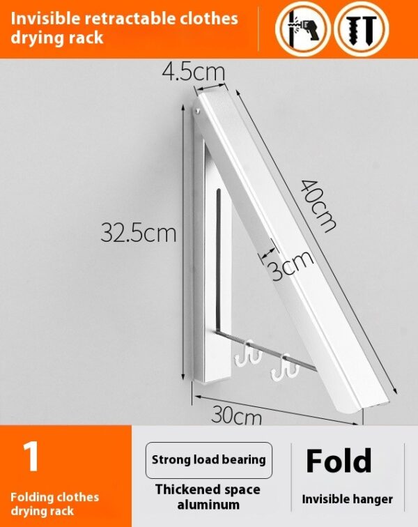 Punch-free Space Aluminum Foldable Invisible Folding Retractable Wall Hanger for Waterproof Hanging Underwear Coat Hanger – Image 4