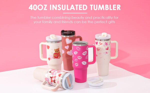 40 Oz Tumbler With Handle Straw Insulated, Stainless Steel Spill Proof Vacuum Coffee Cup Tumbler With Lid Tapered Mug Gifts For Valentine Lover Suitable For Car Gym Office Travel – Image 2