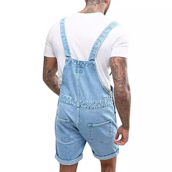 Retro Men's Denim With Hole Shorts One-piece Working Bib Top Pants – Image 5