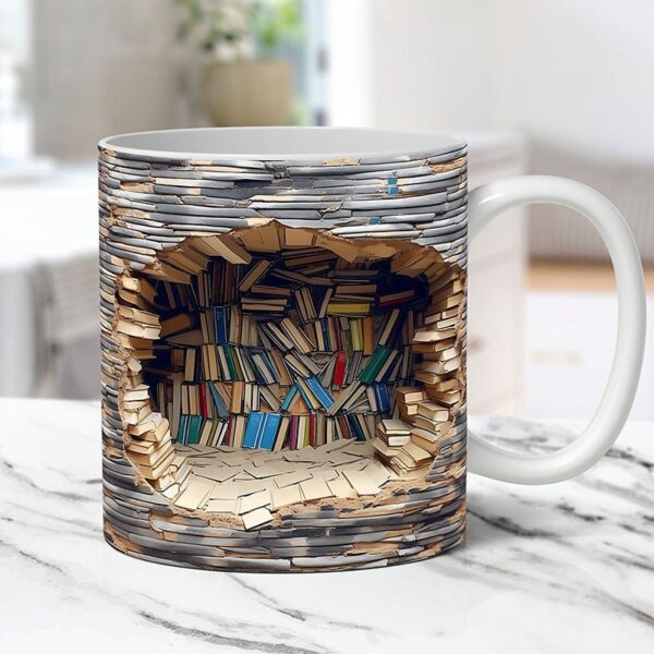 Ceramic 3D Bookshelf Mug Creative Space Design – Image 4