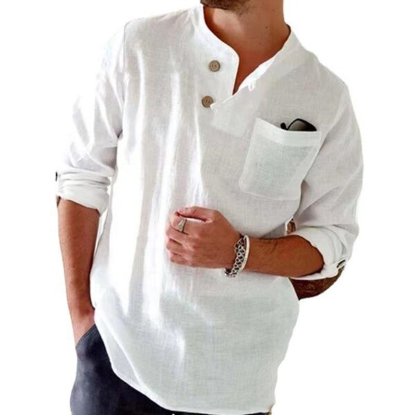 Cotton And Linen Loose Casual Solid Color Men's Top – Image 6