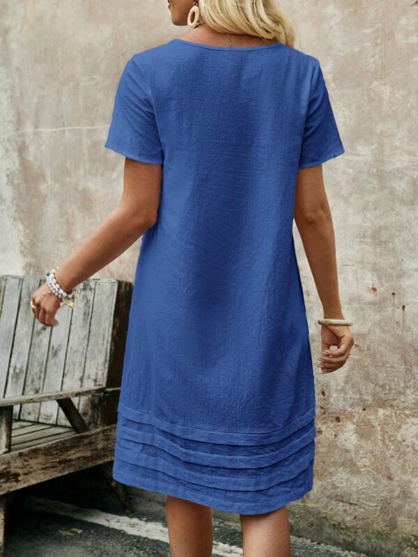 Women's Solid Color Round Neck Short Sleeve Simple Casual Dres – Image 5