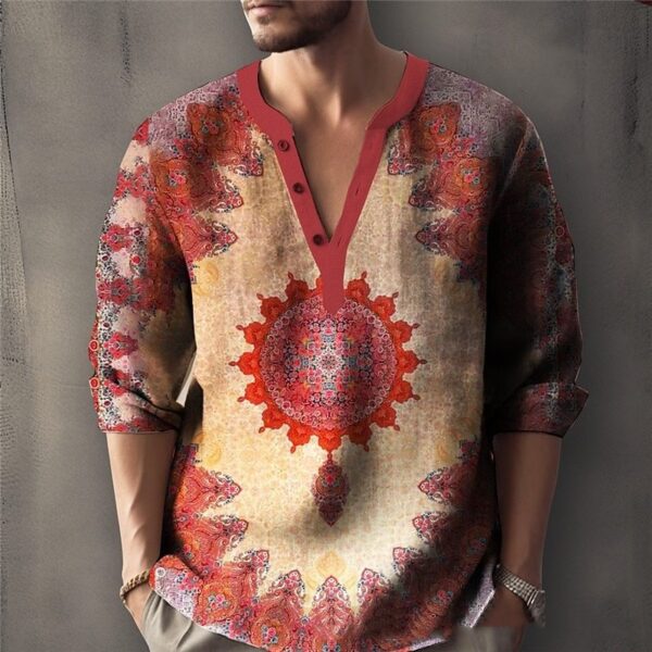 Printed Casual V-neck Men's Loose Jacquard Sweater Long Sleeve – Image 5