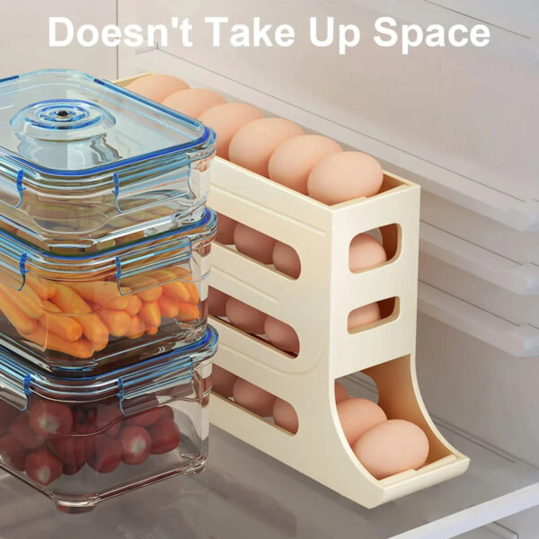 Refrigerator 4-Layer Automatic Egg Roller Sliding Egg Tray Refrigerator Side Door Large Capacity Holder Egg Storage Box Kitchen Gadgets – Image 4