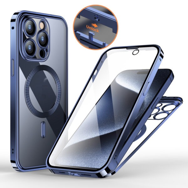 Anti-Privacy Metal Buckle Magnetic Support Wireless Charging Double-Sided Lens Full Cover Phone Case Protective Cover – Image 9